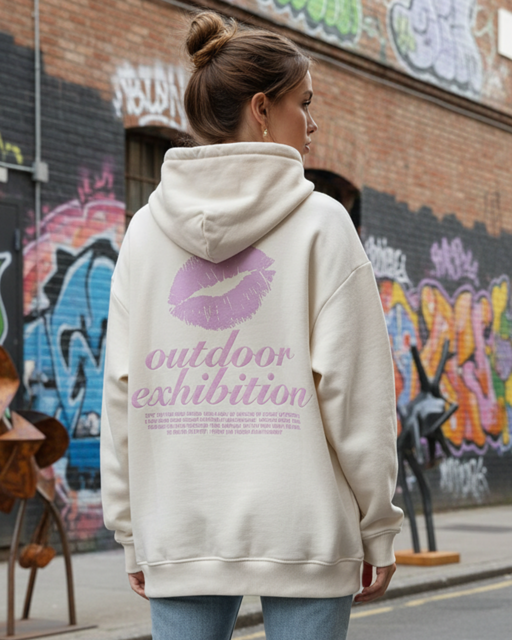 Sweat a capuche imprimé BEIGE / ROSE