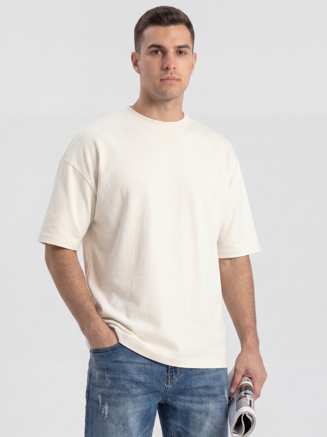 PACK DE 3 T-shirts  OVERSIZE 200 gr     NOIR / BLANC CASSE / BLEU FONCE