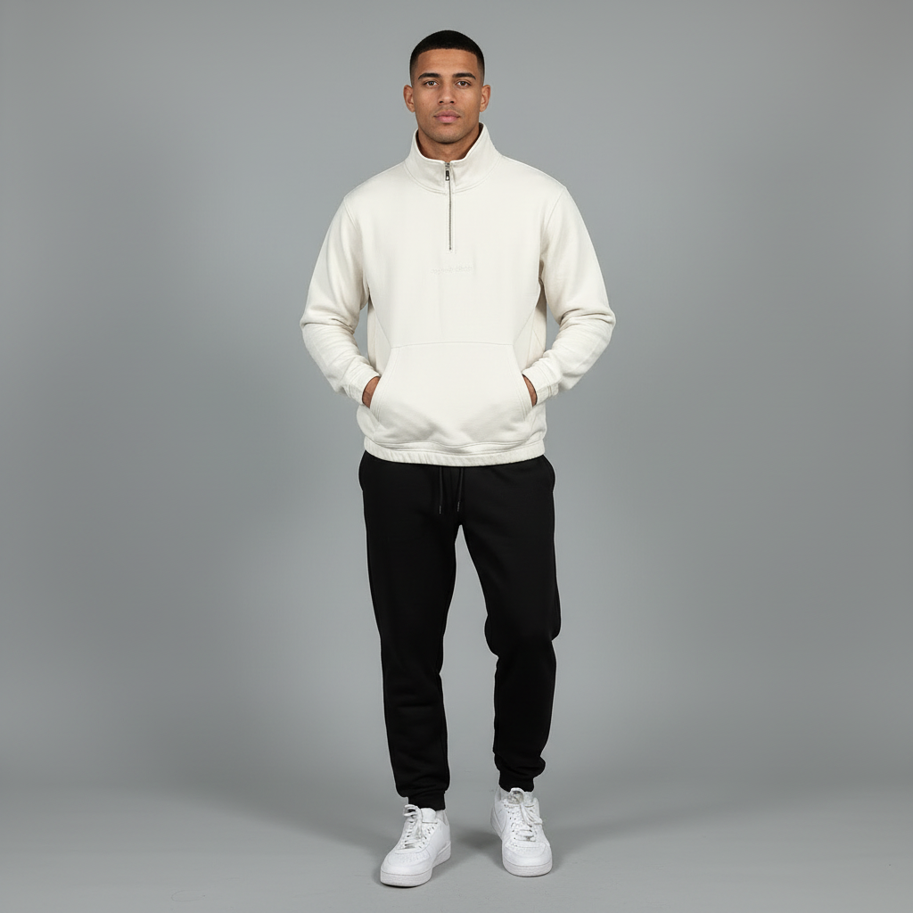 SWEAT-SHIRT  col zip  BLANC CASSE