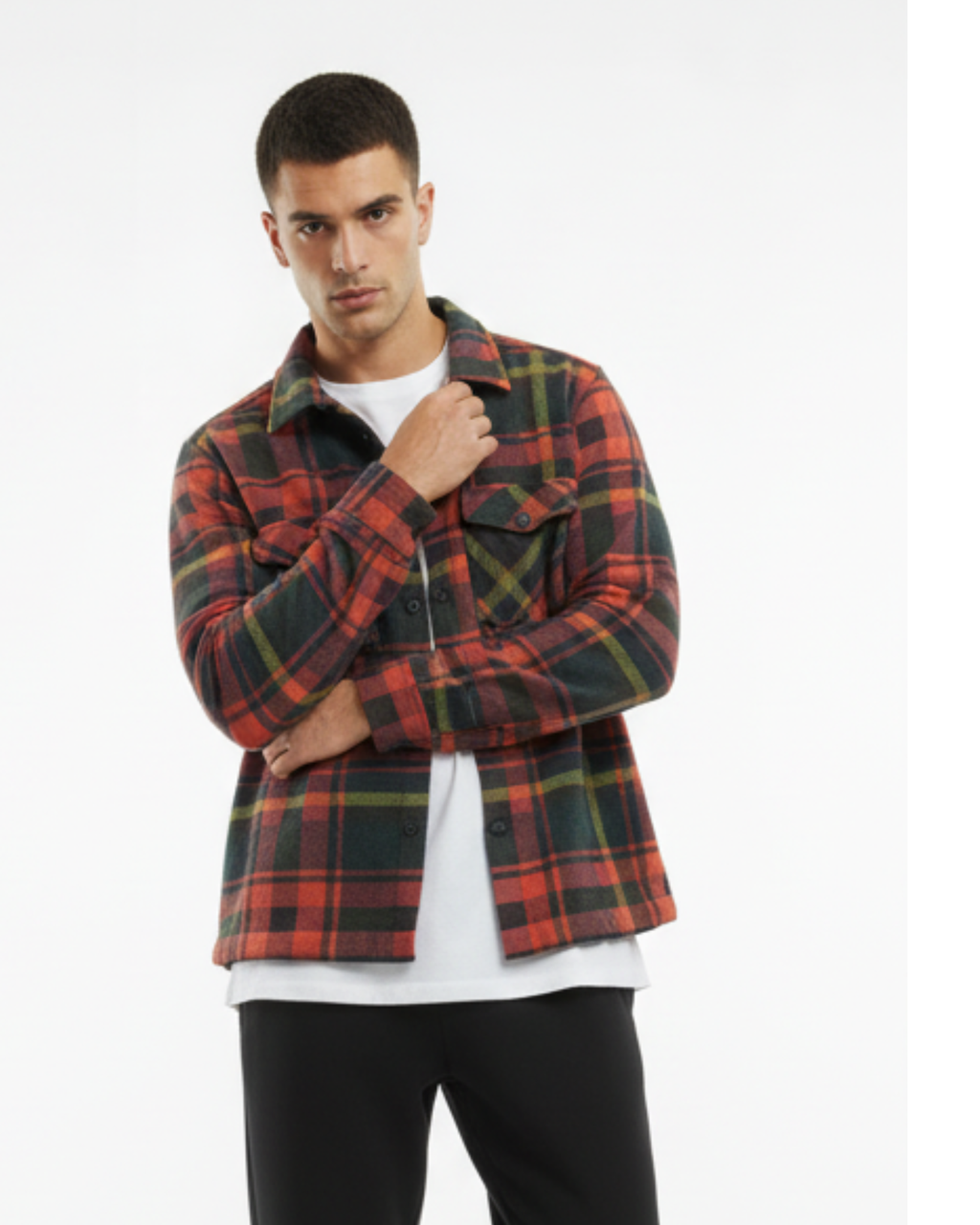 Chemise réguler à carreaux orange/vert