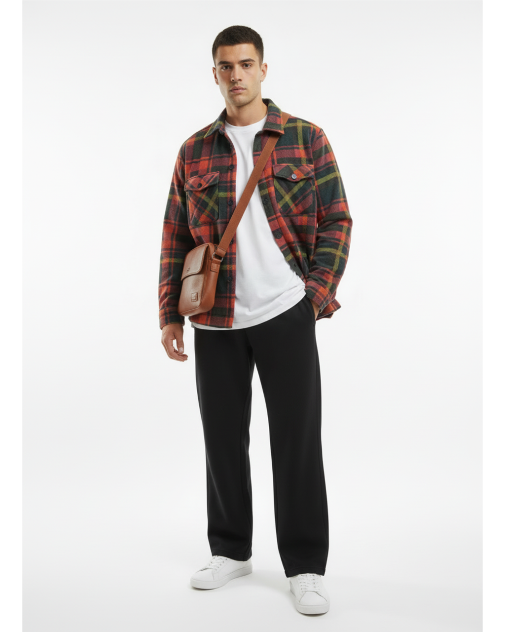 Chemise réguler à carreaux orange/vert