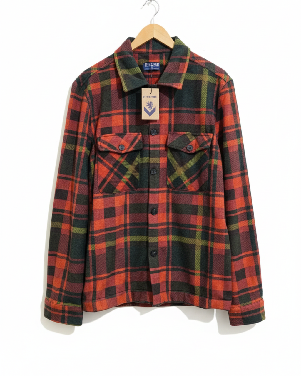 Chemise réguler à carreaux orange/vert