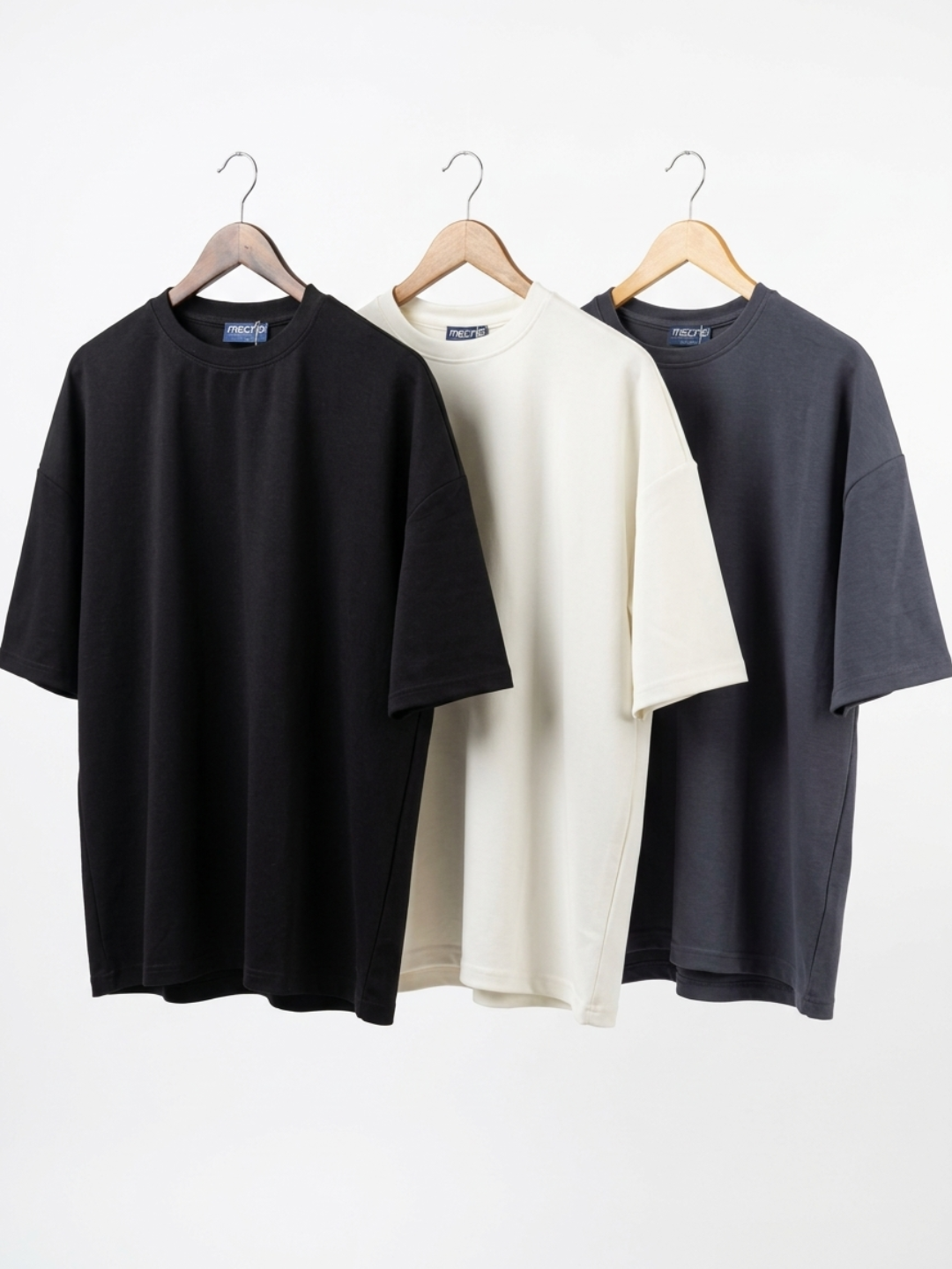 PACK DE 3 T-shirts  oversize NOIR / BLANC CASSE / GRIS FONCE    250 gr