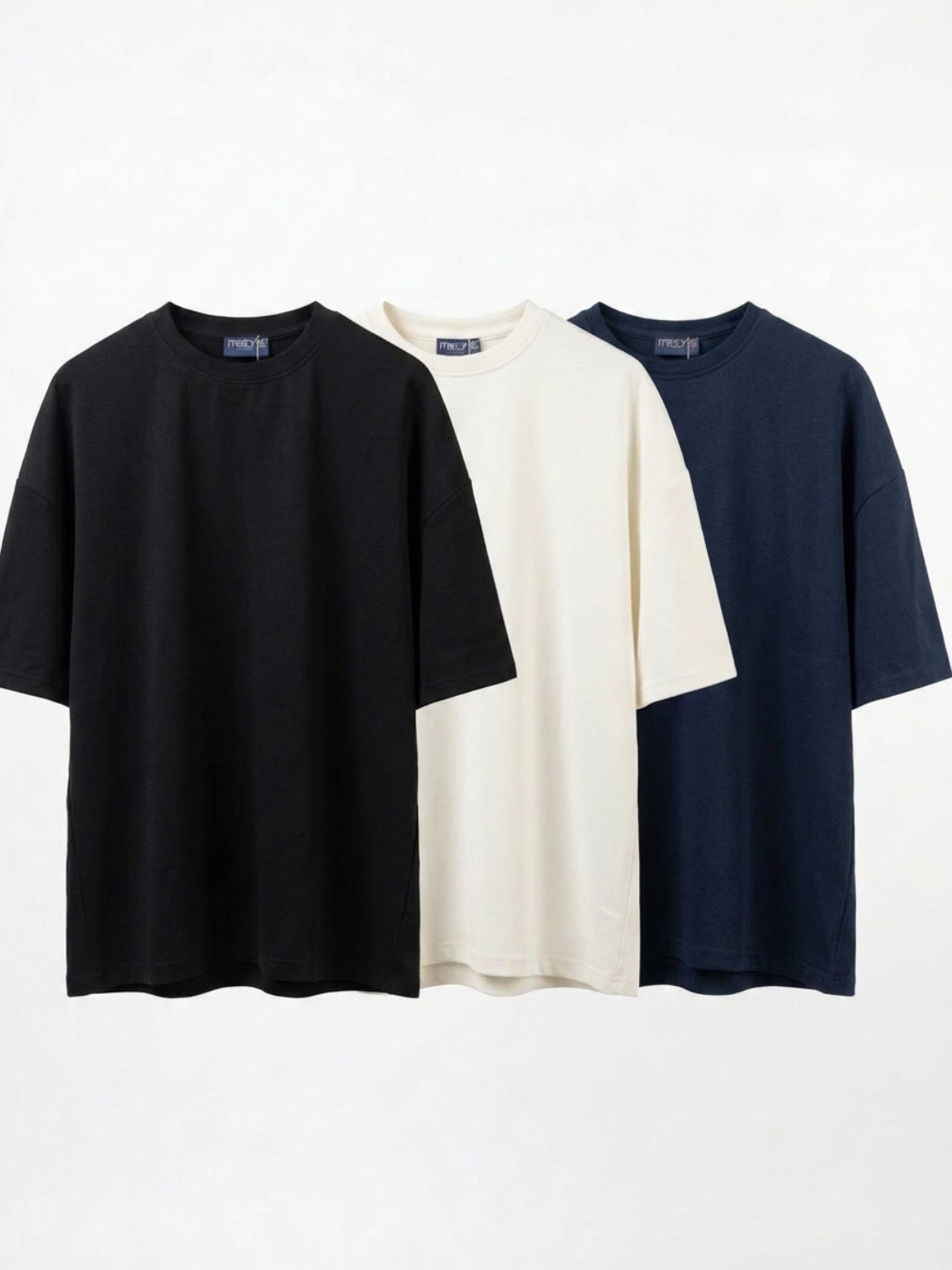 PACK DE 3 T-shirts  OVERSIZE 200 gr     NOIR / BLANC CASSE / BLEU FONCE