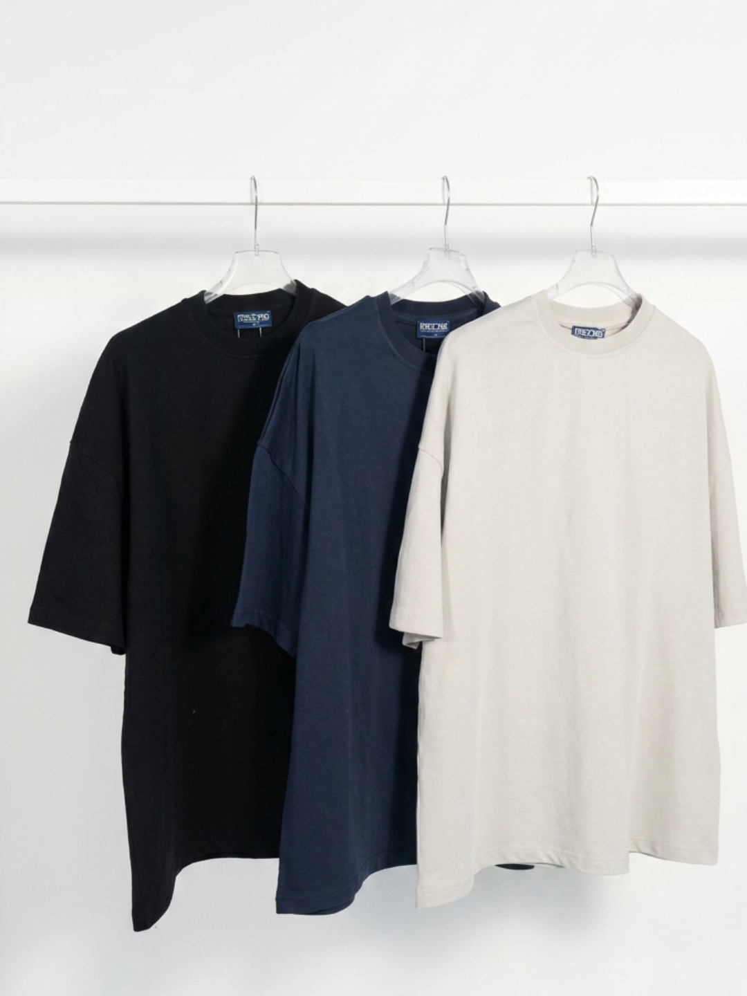 PACK DE 3 T-shirts  OVERSIZE 240 gr     NOIR / GRIS  / BLEU FONCE