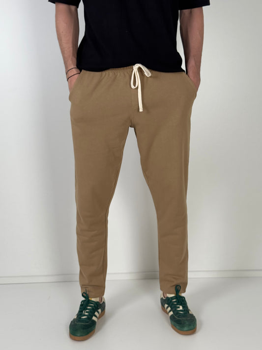 Pantalon Jogging Pant-cheville couleur caramel en molleton P06