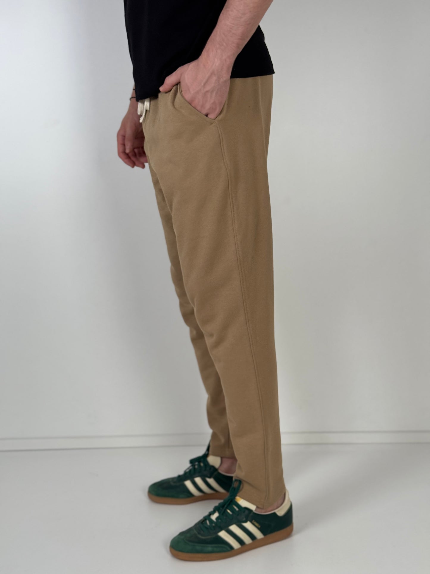 Pantalon Jogging Pant-cheville couleur caramel en molleton P06