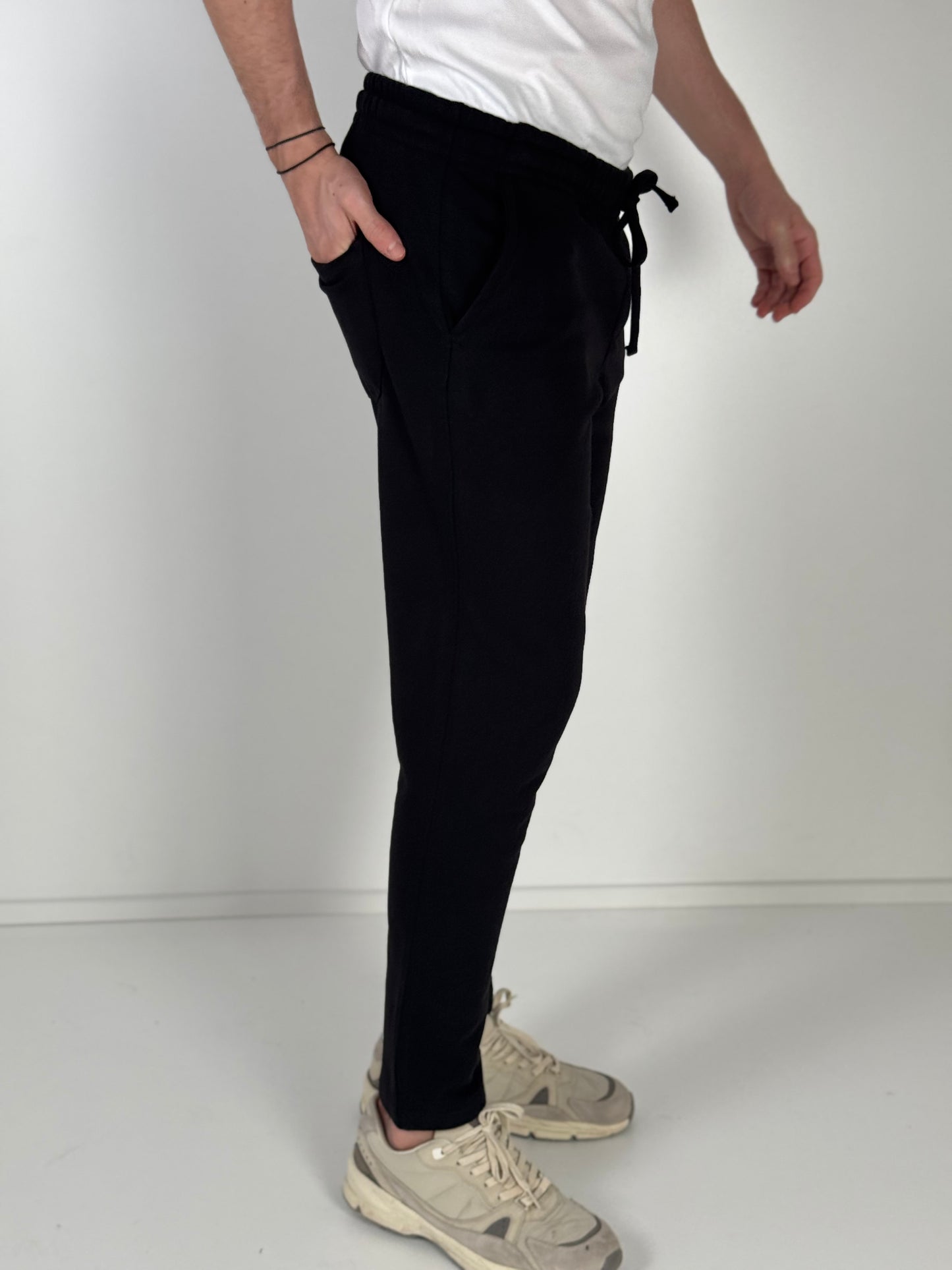 Pantalon Jogging Pant-cheville couleur Noir en molleton P06