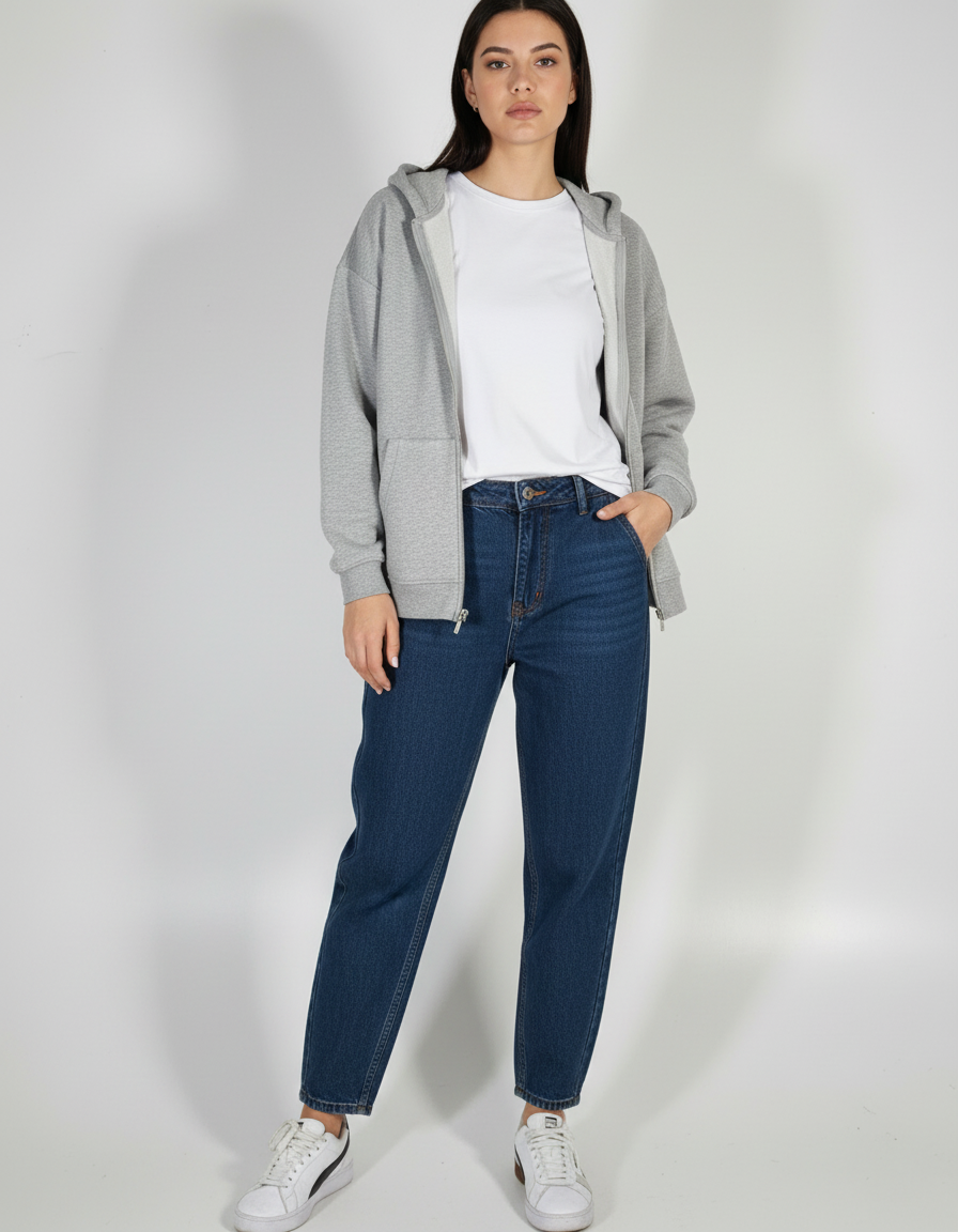 Sweat zippé à capuche femme GRIS CLAIR