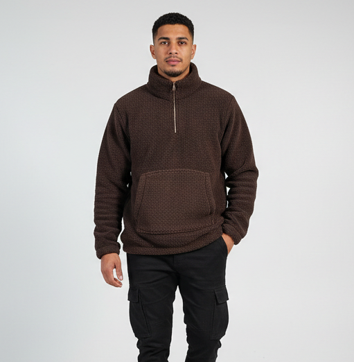 SWEAT-SHIRT POLAIR  col zip  MARRON FONCé
