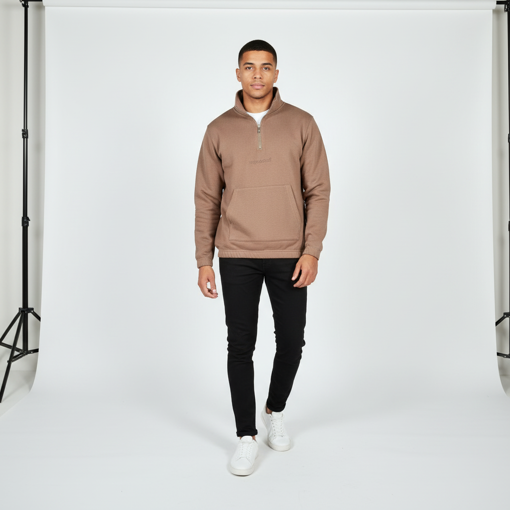 SWEAT-SHIRT  col zip  MARRON